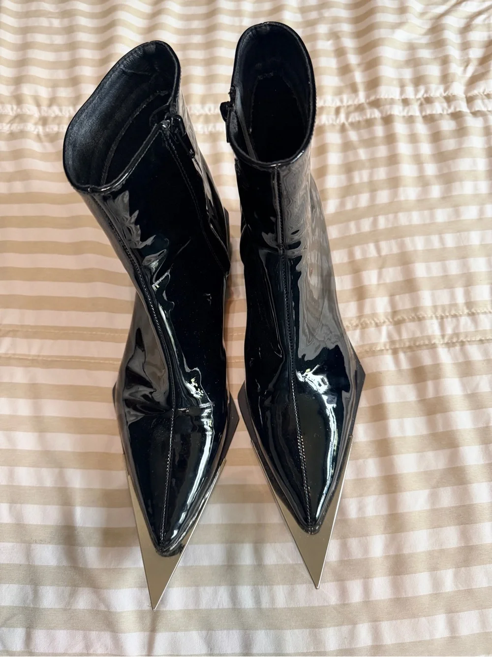 Black Patent Pointed Toe Ankle Boots - Women